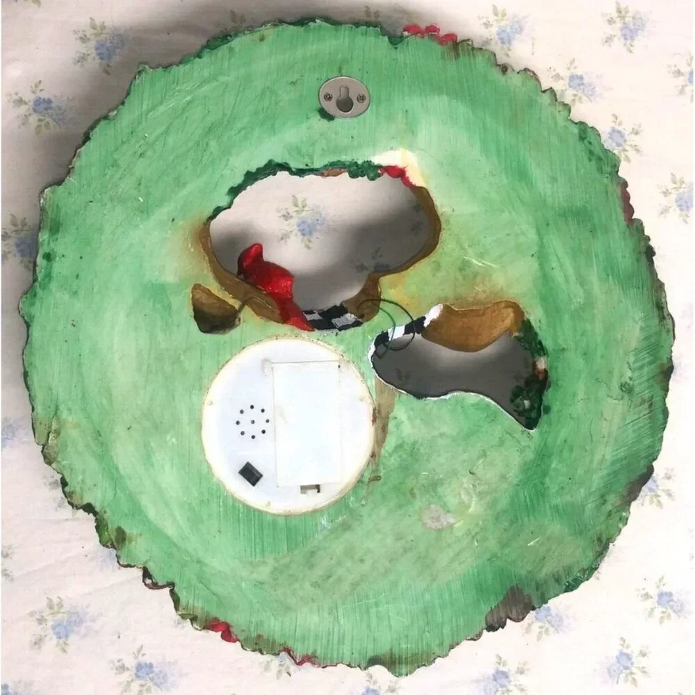 Christmas Wreath CHECKERED Whimsical resin 3D Moose squirrels cardinals OOAK